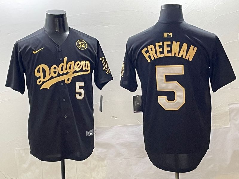 Men Los Angeles Dodgers 5 Freeman Black Gold Nike 2025 MLB Jersey style 42512